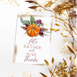 Invitación Calabaza de otoño y bayas "Reúnanse y den gracias"