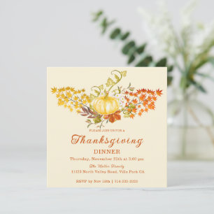 Invitación Calabaza de otoño y hojas de otoño encantadoras