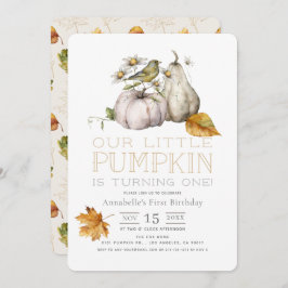 Invitación Calabaza de pájaro Cae deja acuarela Primer cumple