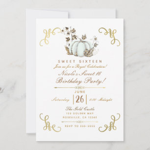 Invitación Calabaza de purpurina blanca y dorada Fiesta de du