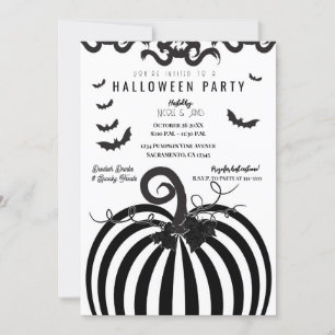 Invitación Calabaza de rayas negras y blancas y murciélagos F