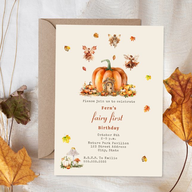 Invitación Calabaza de Woodland Fairy First Birday Fall (Subido por el creador)