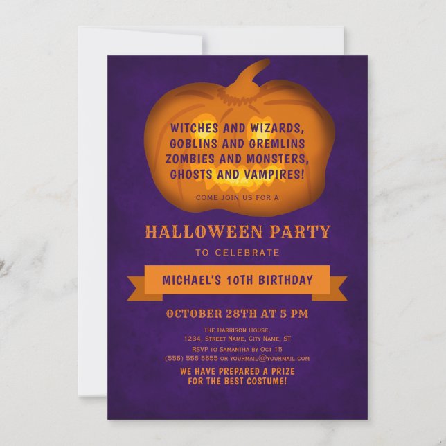Invitación Calabaza divertida Jack O Lantern Cumpleaños Hallo (Anverso)