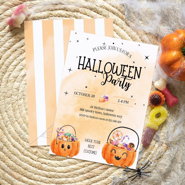 Invitación Calabaza divertida naranja acuarela niños fiesta d (Subido por el creador)