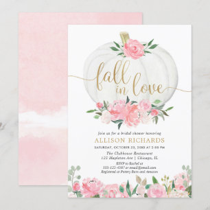 Invitación Calabaza dorada rosa caída en la ducha de novias d