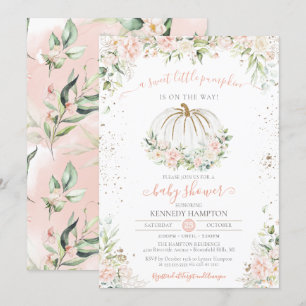 Invitación Calabaza dulce, Baby Shower rosa otoño