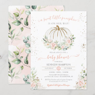 Invitación Calabaza dulce, Baby Shower rosa otoño