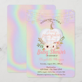 Invitación Calabaza elegante, Baby Shower holográfico floral