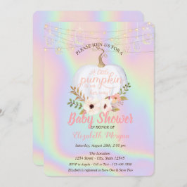 Invitación Calabaza elegante, Baby Shower holográfico floral