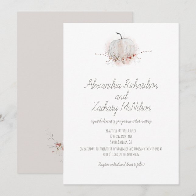 Invitación Calabaza elegante Boda de acuarela de otoño rústic (Anverso / Reverso)