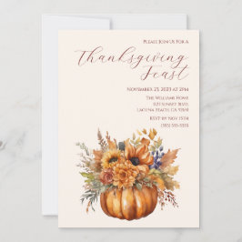 Invitación Calabaza elegante de Acción de Gracias con flores-