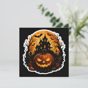 Invitación Calabaza embrujada de Halloween Pegatina Espeluz