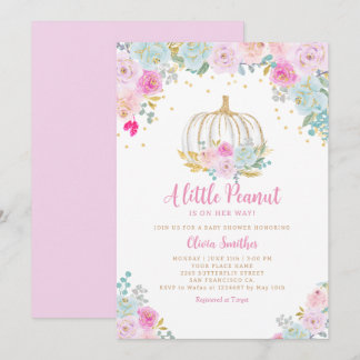 Invitación Calabaza en camino Floral Calabaza Niña Baby Showe