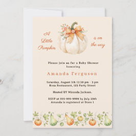 Invitación Calabaza en camino otoño crema Baby Shower