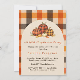 Invitación Calabaza en camino otoño naranja cuadros Baby Show