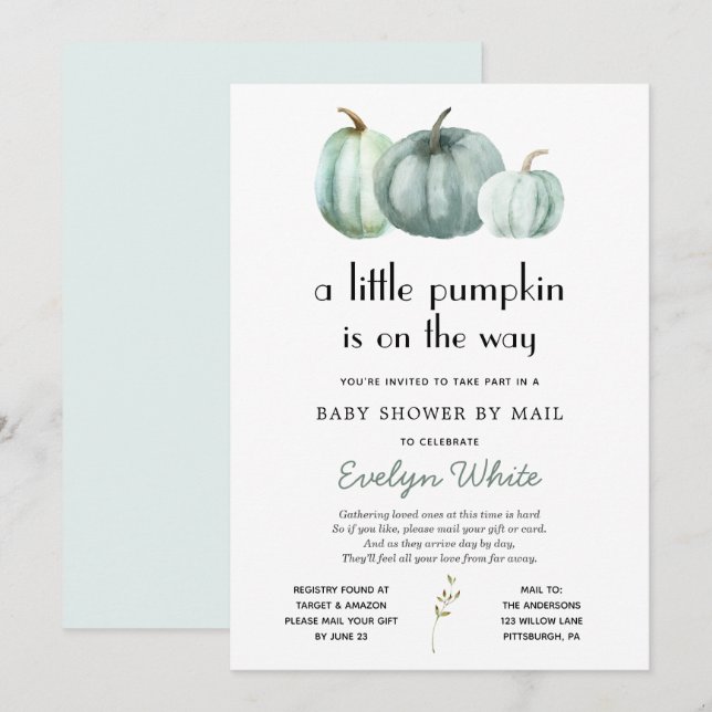 Invitación Calabaza en el camino a Baby Shower por correo (Anverso / Reverso)