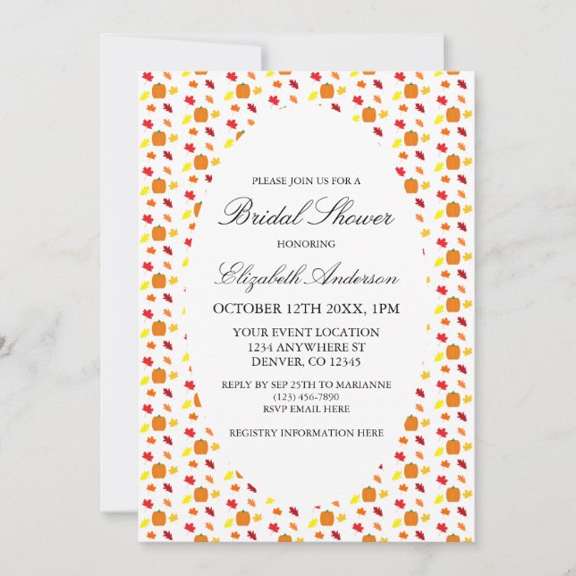 Invitación Calabaza en otoño deja ducha de novia (Anverso)