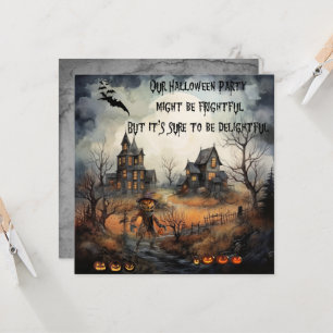 Invitación Calabaza Espantosa y Casas Embrujadas de Halloween