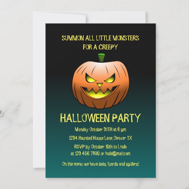 Invitación Calabaza espeluznante de Halloween (Anverso)