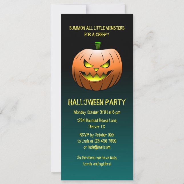Invitación Calabaza espeluznante de Halloween (Anverso)
