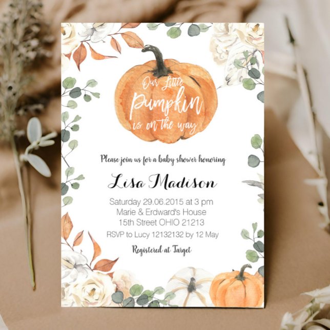 Invitación Calabaza eucalipto género neutro ducha de bebé Caí (Subido por el creador)