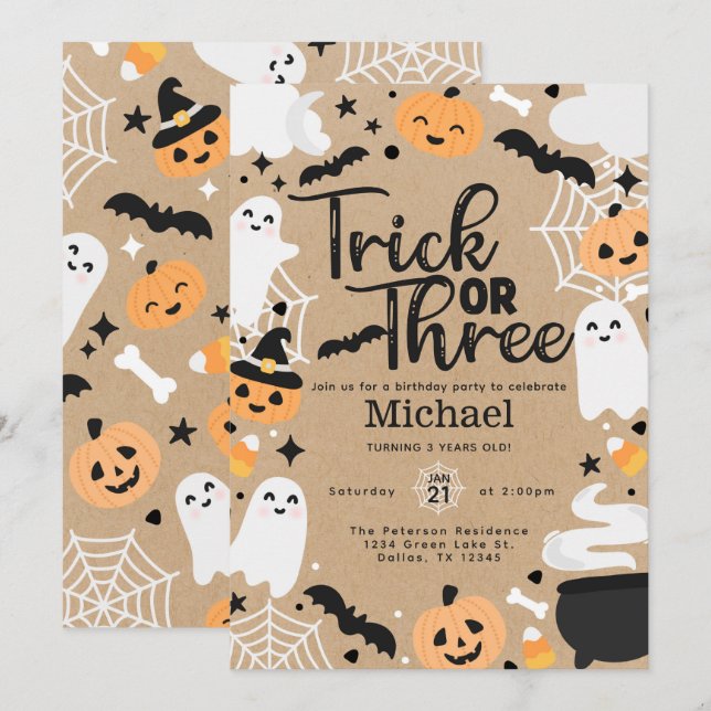 Invitación Calabaza fantasma de Halloween 3er Fiesta de cumpl (Anverso / Reverso)