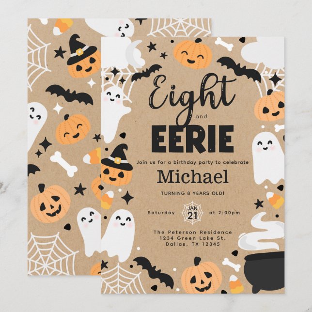 Invitación Calabaza fantasma de Halloween 8º cumpleaños (Anverso / Reverso)