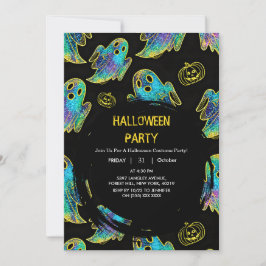 Invitación Calabaza Fantasma de Halloween con Brillo Falso Ne