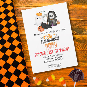Invitación Calabaza Fantasma Segador Cute Gato Negro Hallowee