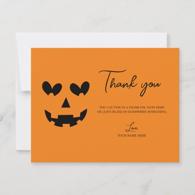 Invitación Calabaza feliz corazón naranja y negro Gracias (Anverso)