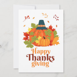 Invitación Calabaza feliz de Acción de Gracias con Gorras y h