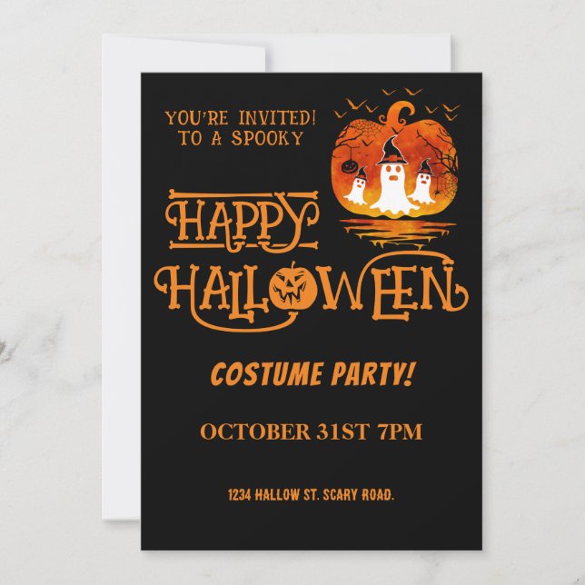Invitación Calabaza feliz Fiesta de disfraces de Halloween Na (Anverso)