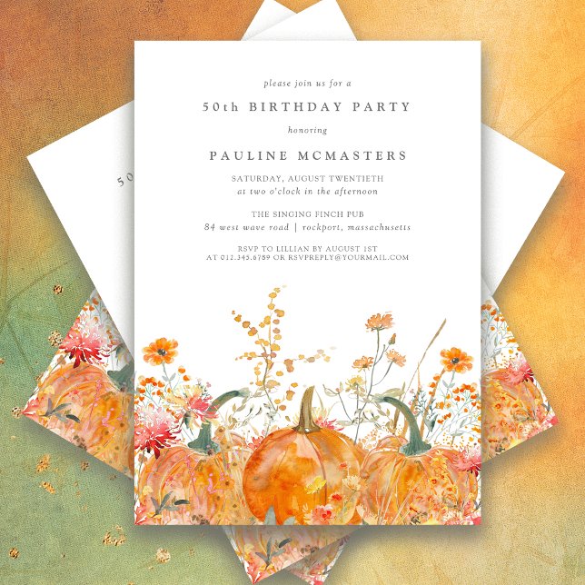Invitación Calabaza Flor silvestre Caída Acuarela 50 cumpleañ (Subido por el creador)