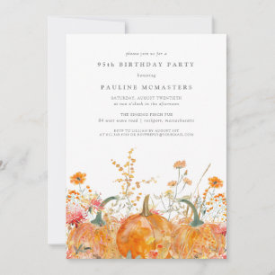 Invitación Calabaza Flor silvestre Caída Acuarela 95º cumplea