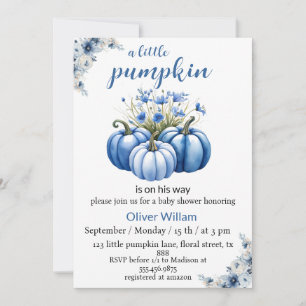 Invitación calabaza floral azul bebé ducha