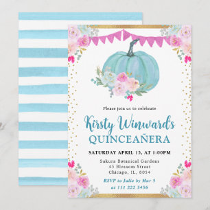 Invitación Calabaza Floral Azul de Otoño Quinceañera