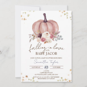 Invitación Calabaza floral Baby Shower, Rústica otoñal, Caída
