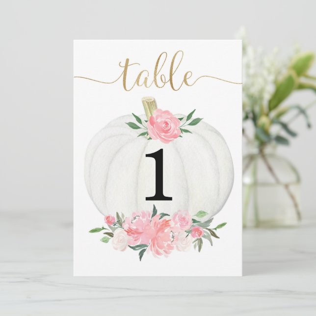 Invitación Calabaza floral blanca dorada rosa 5"x7" números d (Anverso de pie)
