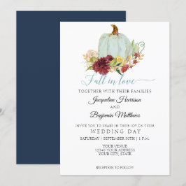Invitación Calabaza Floral Burgundy Acuarela Naval Rústica