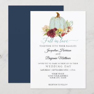 Invitación Calabaza Floral Burgundy Acuarela Naval Rústica