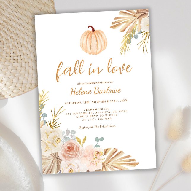 Invitación Calabaza floral cae en amor Boho Ducha De Novias (Floral Pumpkin Fall In Love Boho Bridal Shower Invitation)