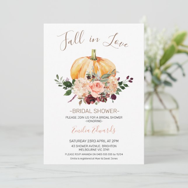 Invitación Calabaza floral cae en amor ducha de novia (Anverso de pie)