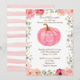 Invitación Calabaza floral chica de bebé ducha color agua ros