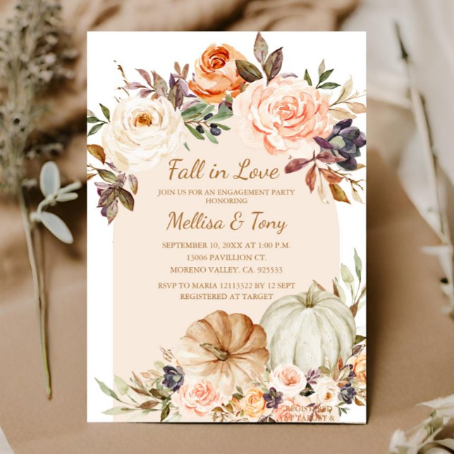 Invitación Calabaza floral de arco moderno otoño enamorada (Subido por el creador)