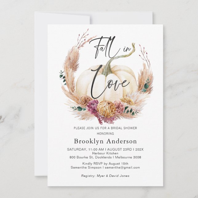 Invitación Calabaza Floral De Boho Cae Enamorada Ducha De Nov (Anverso)