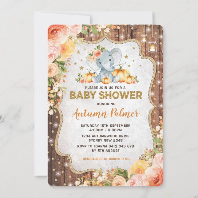 Invitación Calabaza floral de la caída de Baby Shower del (Anverso)