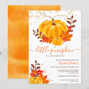 Invitación Calabaza floral de oro lindo acuarela de la ducha