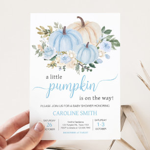Invitación Calabaza Floral de Otoño Azul