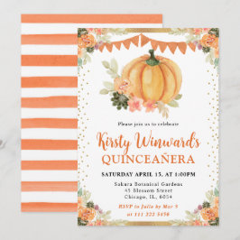 Invitación Calabaza Floral Naranja y Blanco Otoño Quinceañera