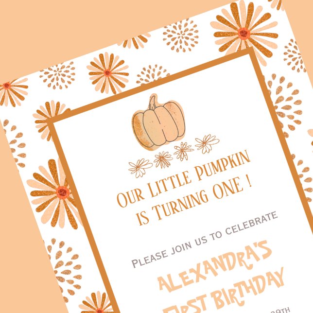 Invitación Calabaza Floral Otoño Otoño Halloween 1er cumpleañ (Halloween-1st-birthday-Invitation-Pumpkin-Floral-Autumn Fall-orange-1)